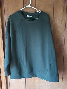 Zenana Womens 3X Oversized Pullover Tunic Green Side Slit Stretch Top Plus Size